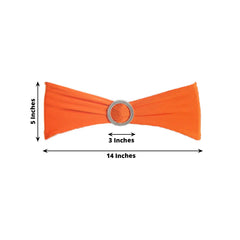 5 Pack Stretch Spandex Chair Sashes Orange - Reusable Chair Bands with Silver Diamond Ring Slide Buckle 5"x14"