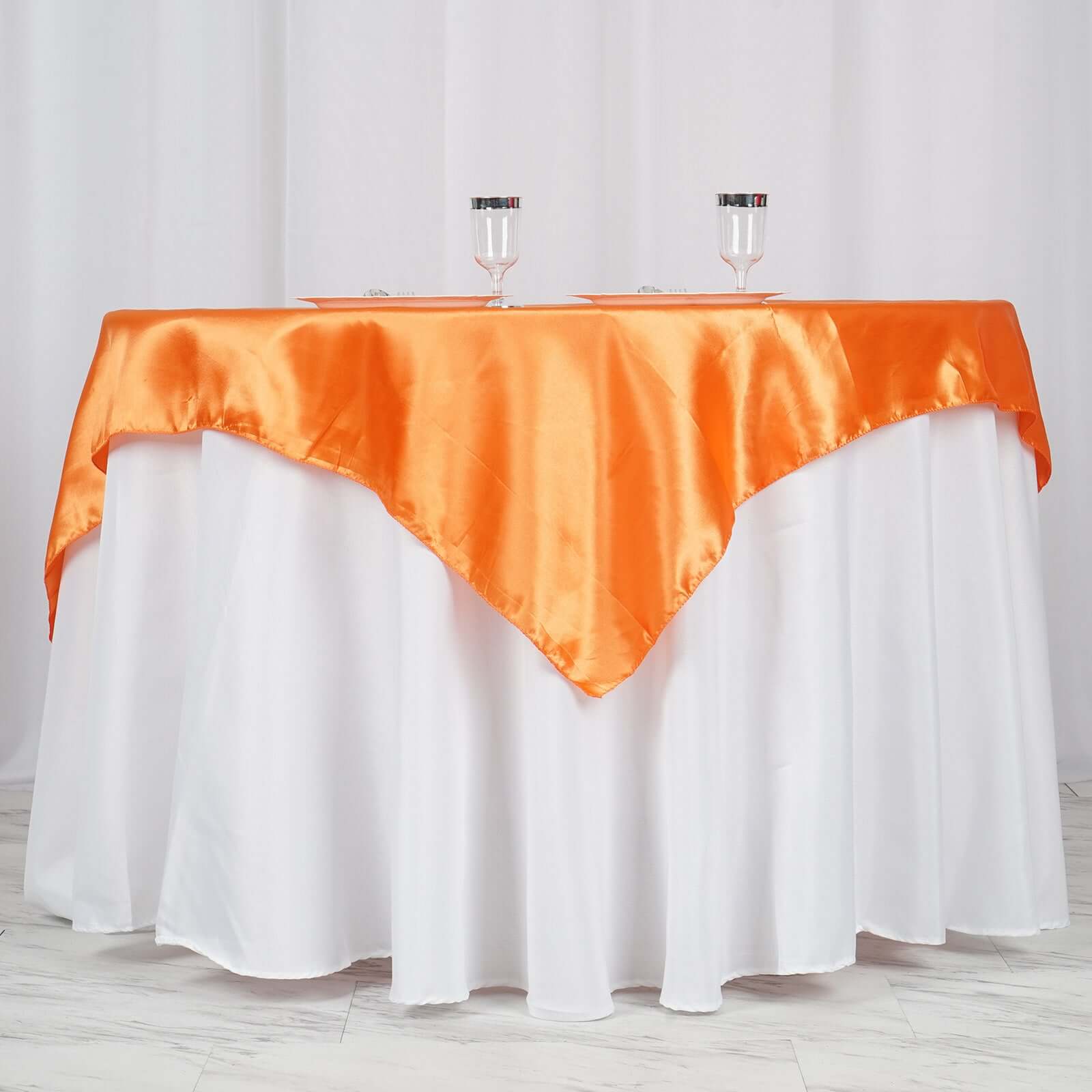Satin 60"x60" Table Overlay Square Tablecloth Orange - Smooth Silky Touch Table Cover