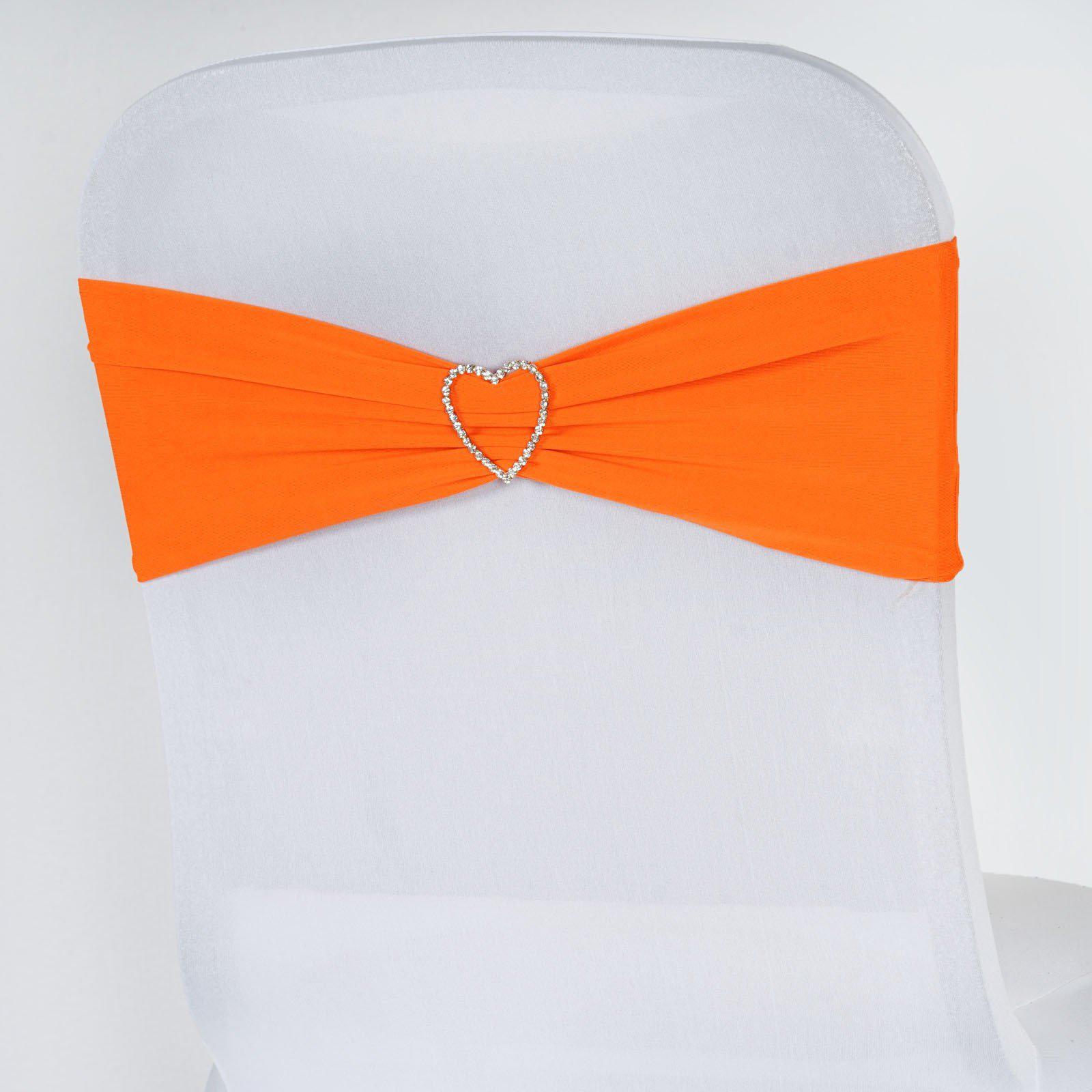 5 Pack Stretch Spandex Chair Sashes Orange - Fitted Finish Two Ply Heavy Duty Chair Bands 5"x12"