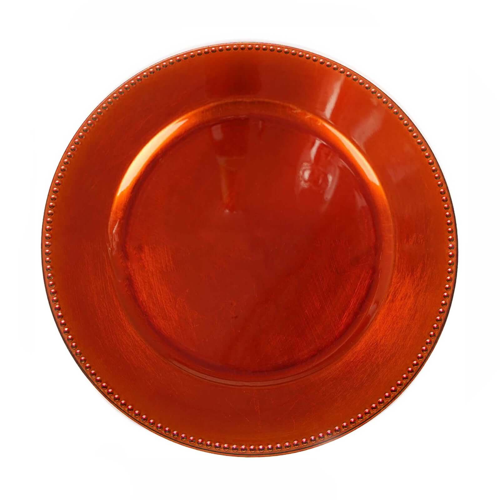 6-Pack Acrylic Round Charger Plates 13" in Orange with Beaded Rim, Dinner Charger Event Tabletop Decor