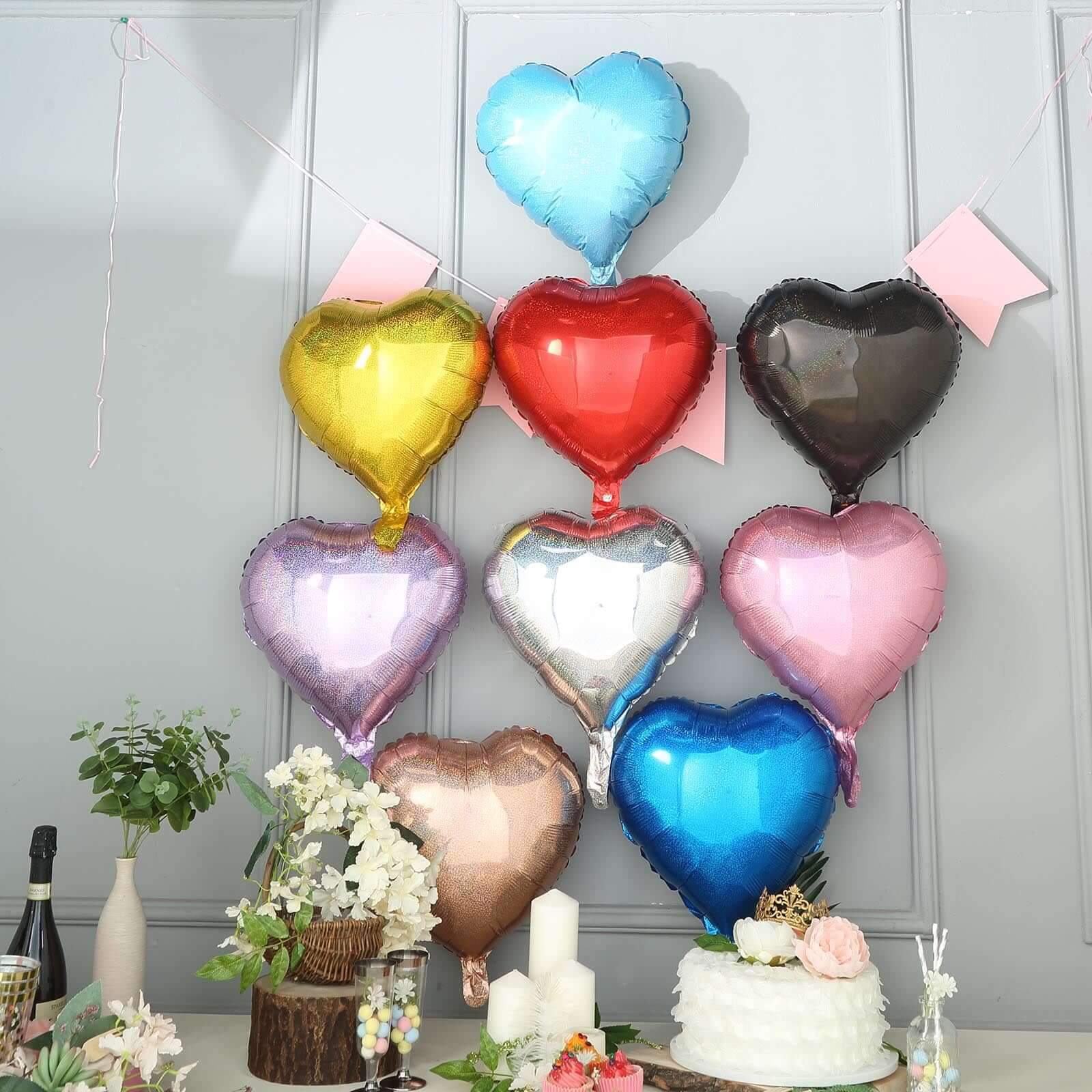 2 Pack 15" 4D Metallic Red Heart Mylar Foil Helium or Air Balloons