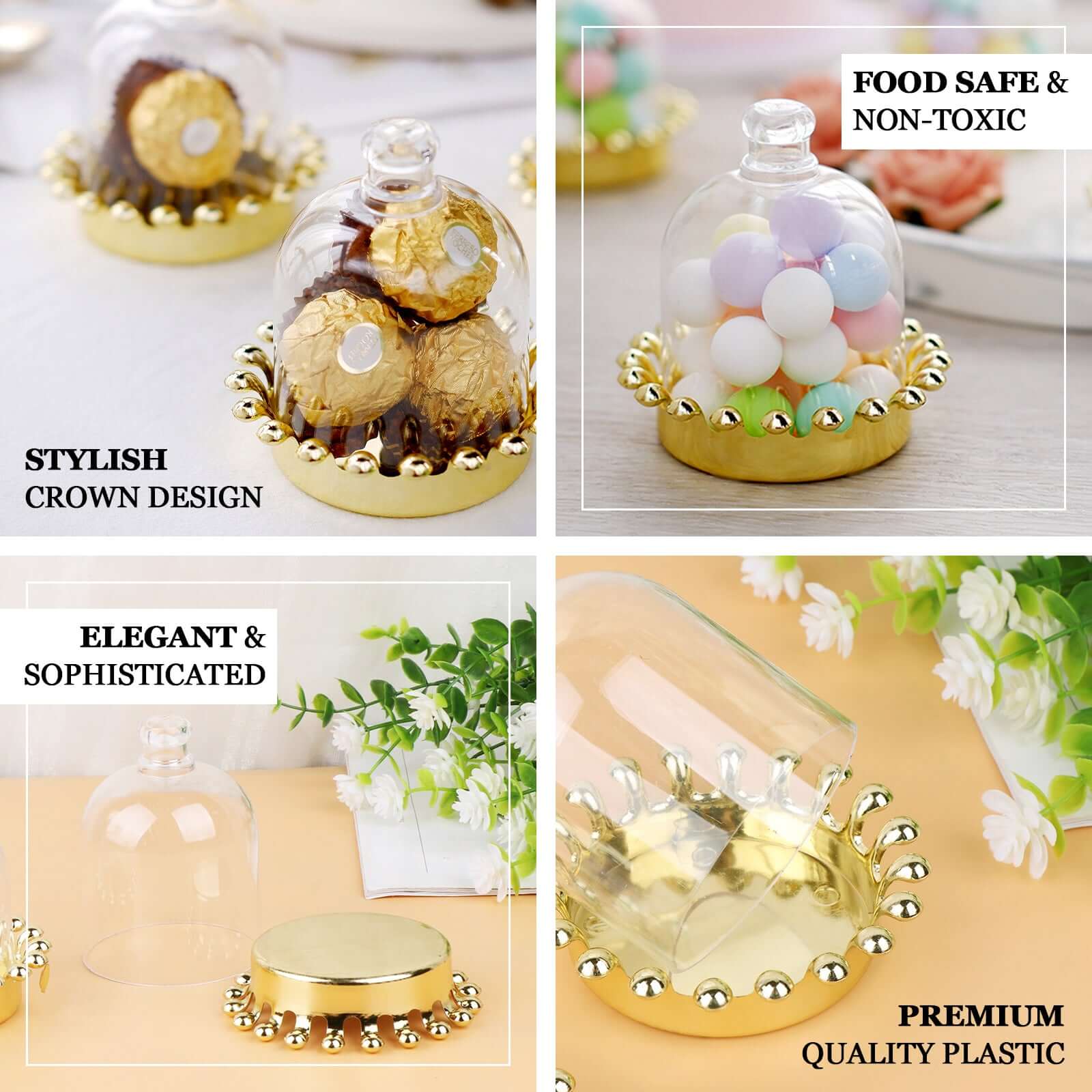 12 Pack 4" Clear Gold Mini Crown Treats Party Favor Boxes, Small Treats Jar Party Favor Boxes With Dome Lid