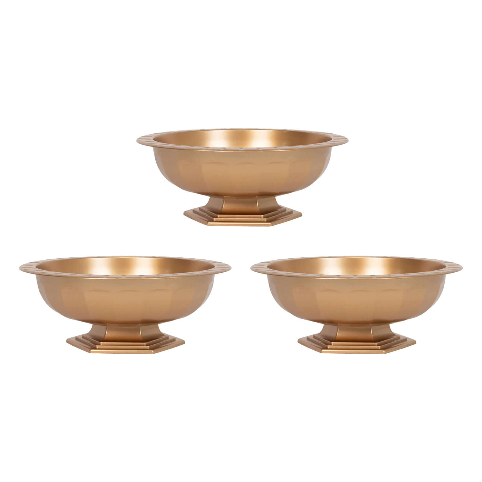 3-Pack Plastic Footed Compote Bowl Flower Vases Roman Style Gold - Round Decorative Pedestal Table Centerpieces 10"