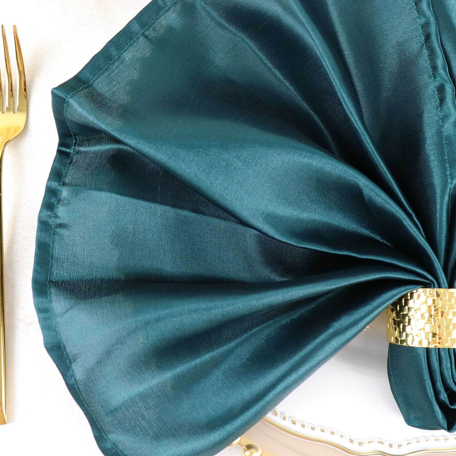 5 Pack Satin 20"x20" Napkins Peacock Teal - Luxurious Shine & Smooth Dinner Napkins
