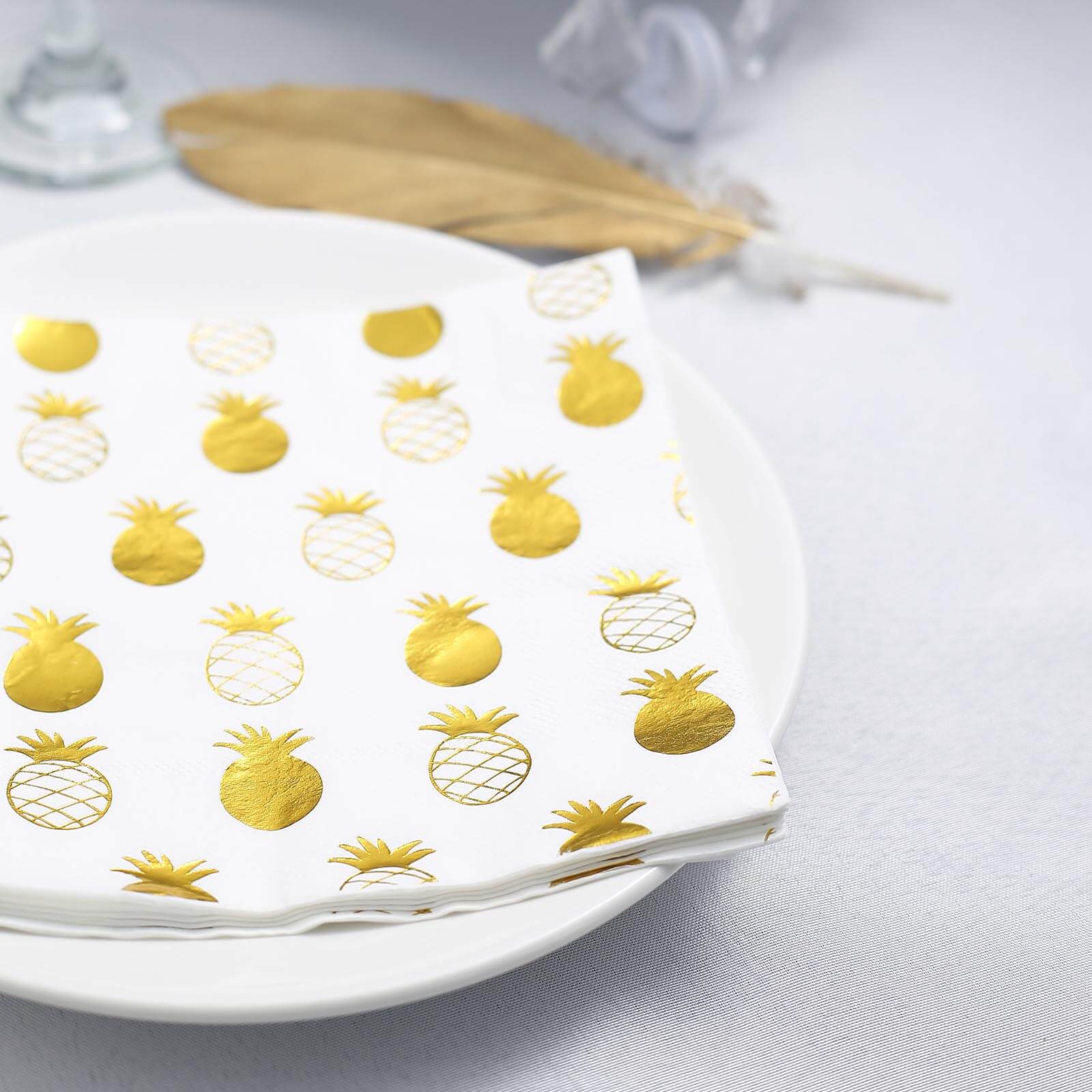 20-Pack Paper Dinner Napkins with Pineapple Design Metallic Gold - Disposable 3 Ply Cocktail Napkins for Parties