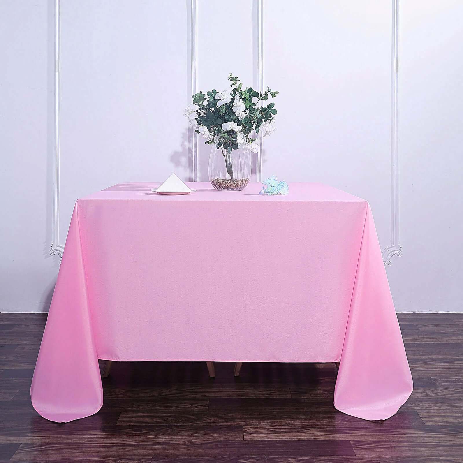 Polyester 90"x90" Table Overlay Square Tablecloth Pink - Wrinkle-Resistant & Durable Table Cover