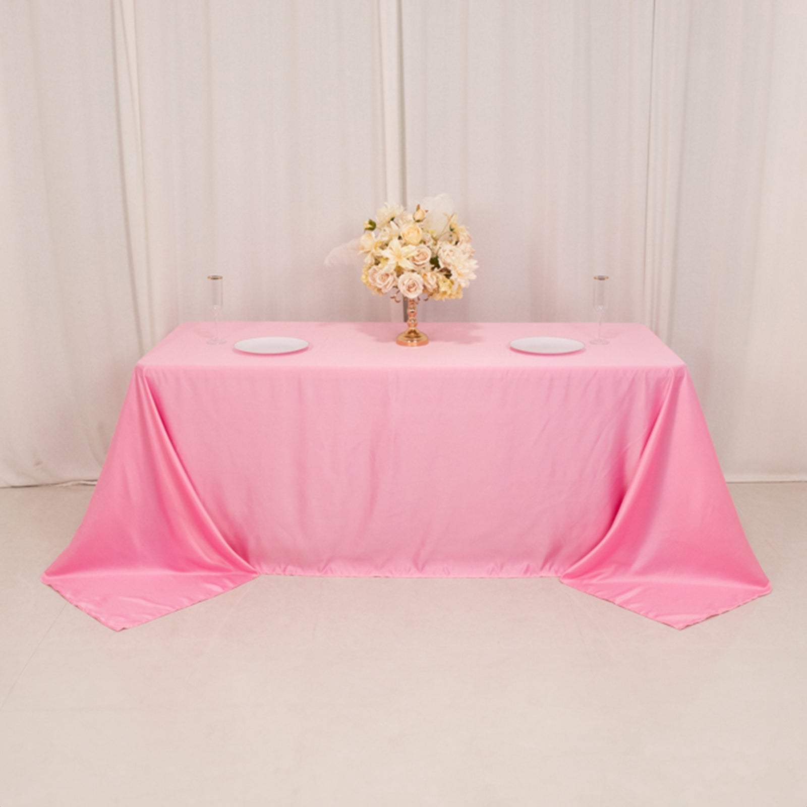 Lamour Satin 90"x132" Rectangle Tablecloth Pink - Soft & Silk-Like Seamless Table Cover