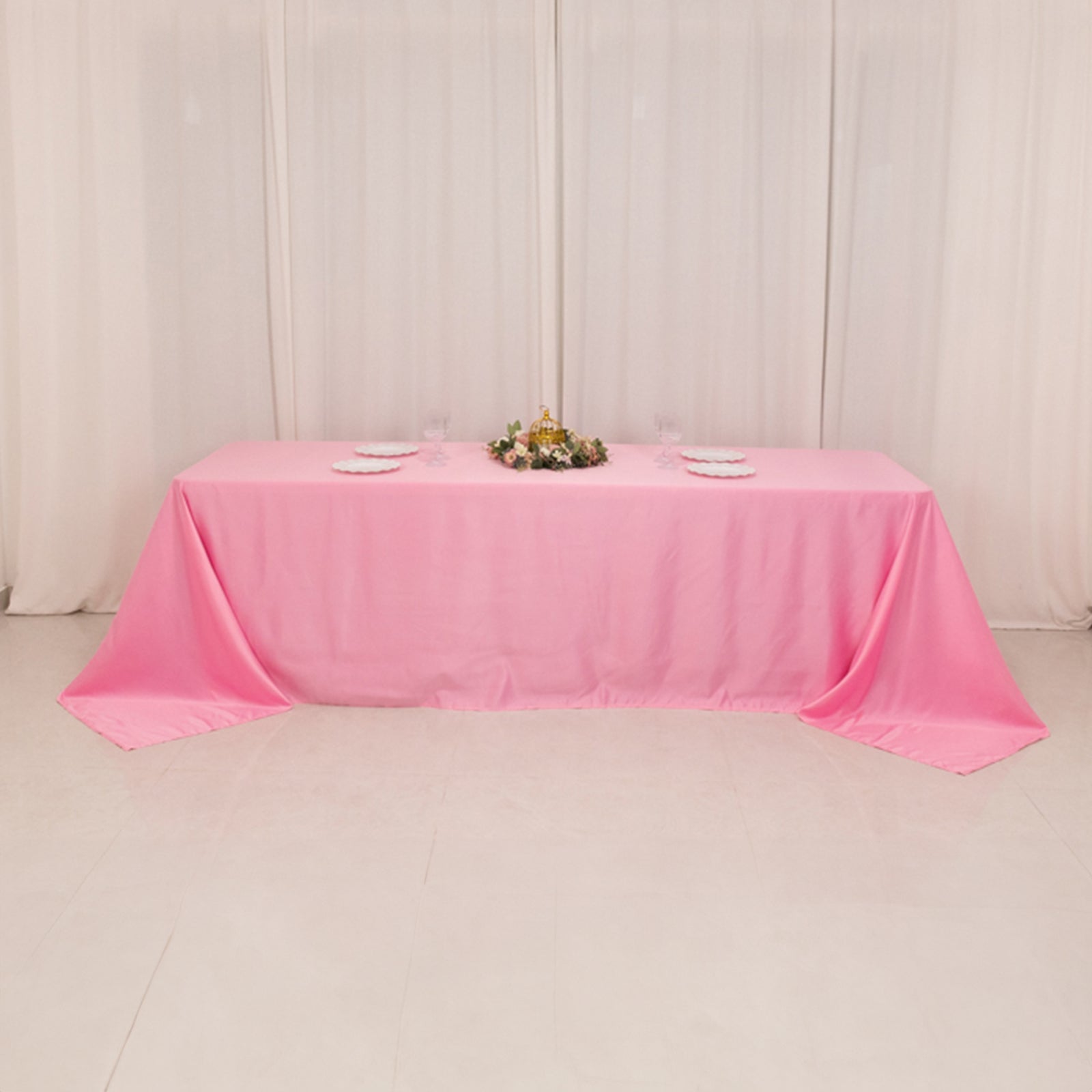 Lamour Satin 90"x156" Rectangle Tablecloth Pink - Luxurious, Soft Seamless Table Cover