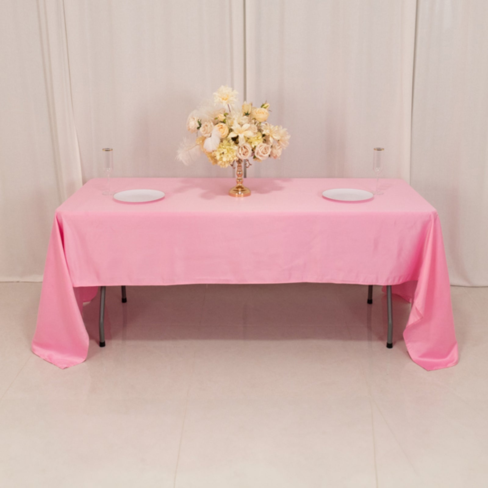 Lamour Satin 60"x126" Rectangle Tablecloth Pink - Soft & Silk-Like Table Cover