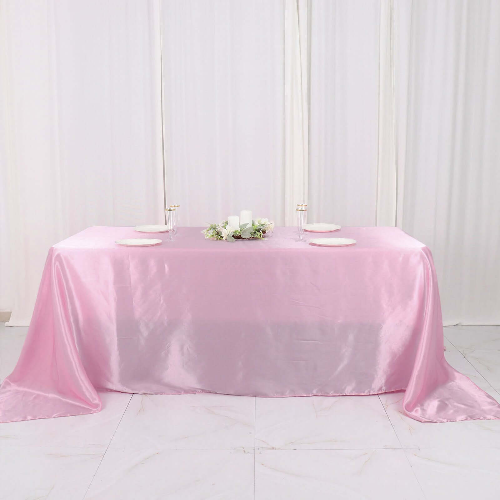 Satin Rectangular 90"x132" Tablecloth Pink - Seamless Table Cover