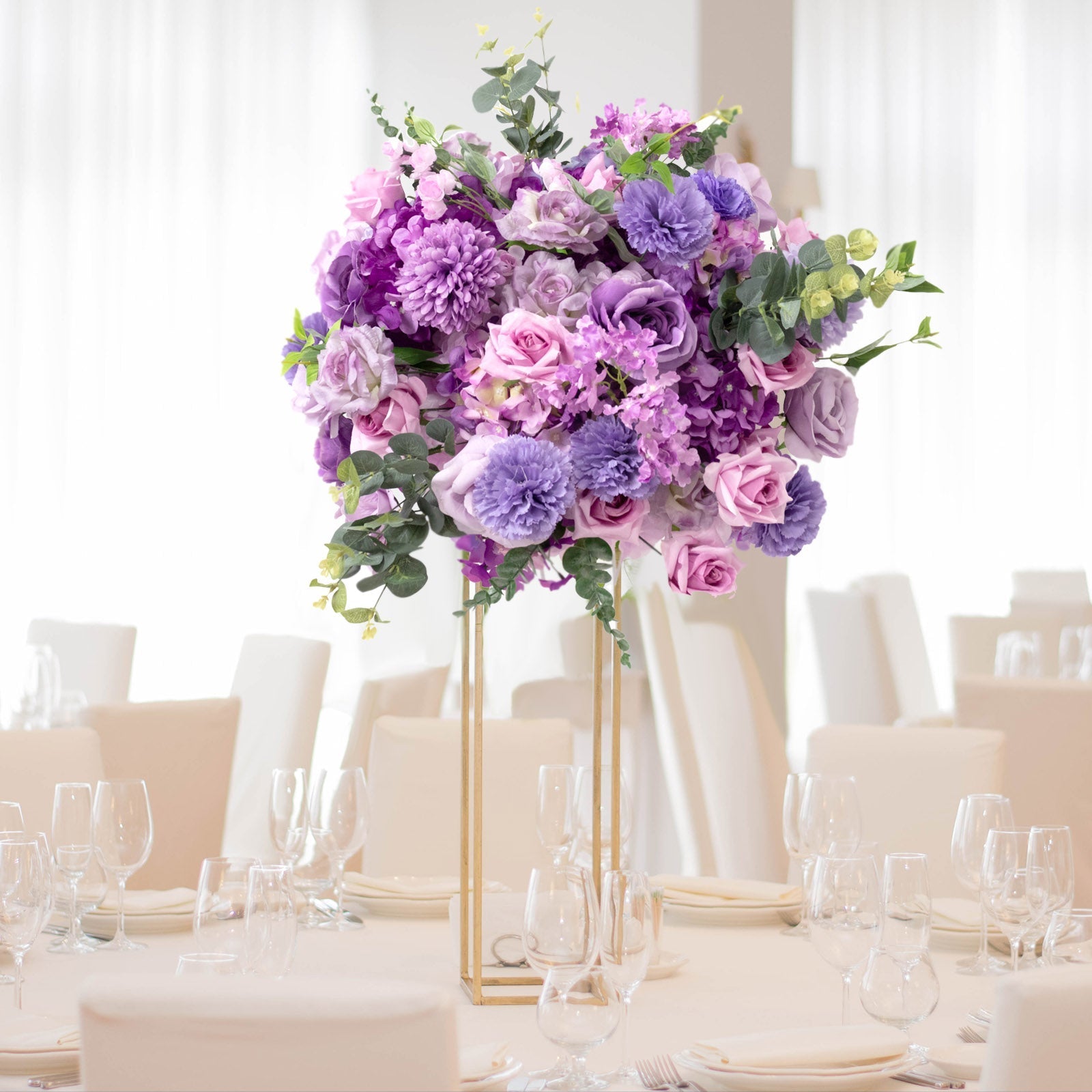 22-Inch Lavender Lilac Silk Flower Grand Centerpiece – Pre-Arranged Artificial Rose, Hydrangea & Chrysanthemum Ball for Wedding & Event Décor