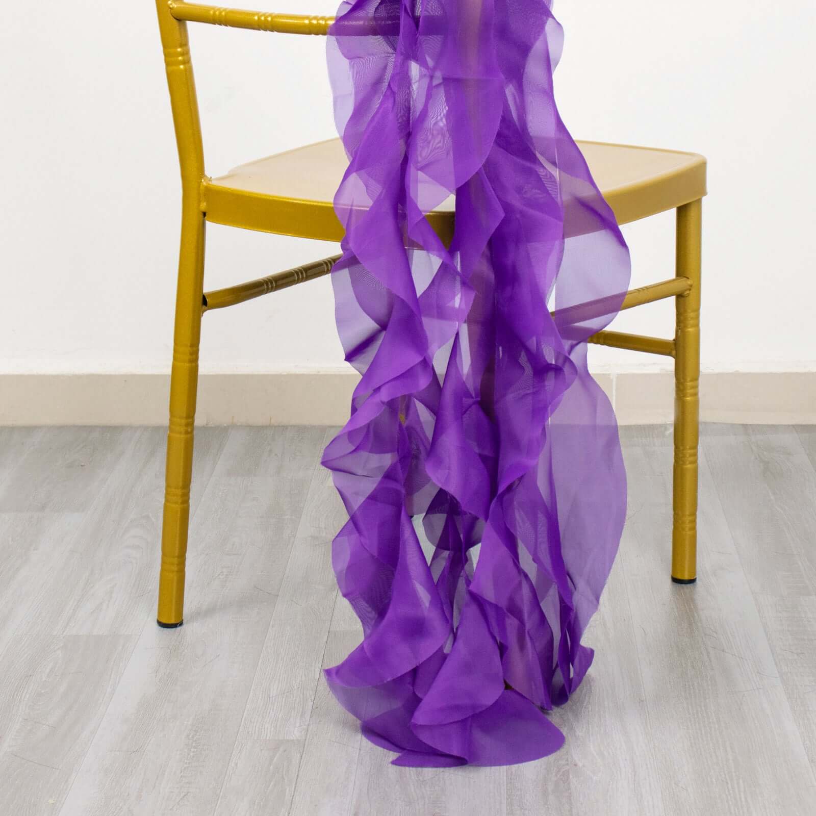 Chiffon Chair Sash with Curly Design Purple - Stylish Chair Decorations