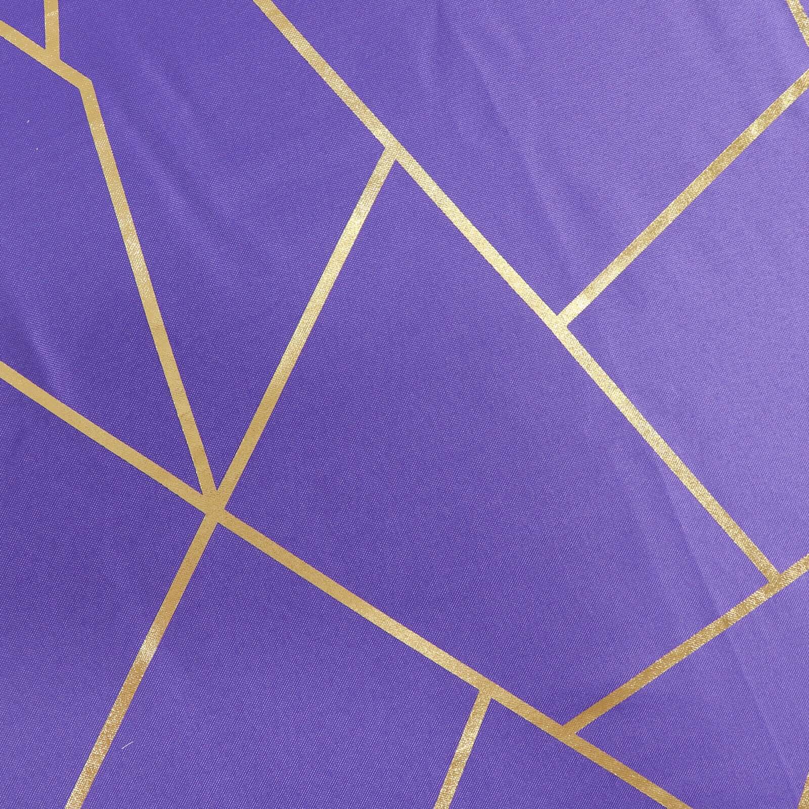 5 Pack Polyester 20"x20" Napkins Purple with Gold Geometric Foil Pattern - Modern Reusable Dinner Napkins