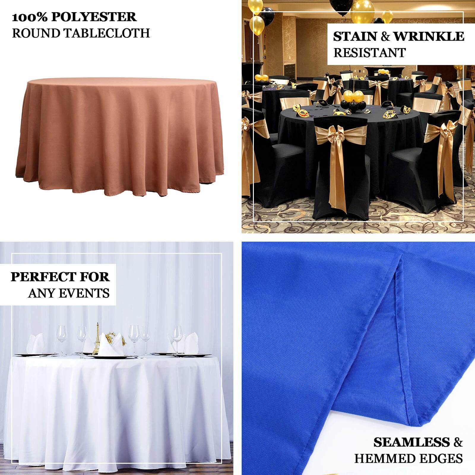 Premium Polyester 120" Round Tablecloth Purple - Seamless 220GSM Wrinkle-Resistant Table Cover