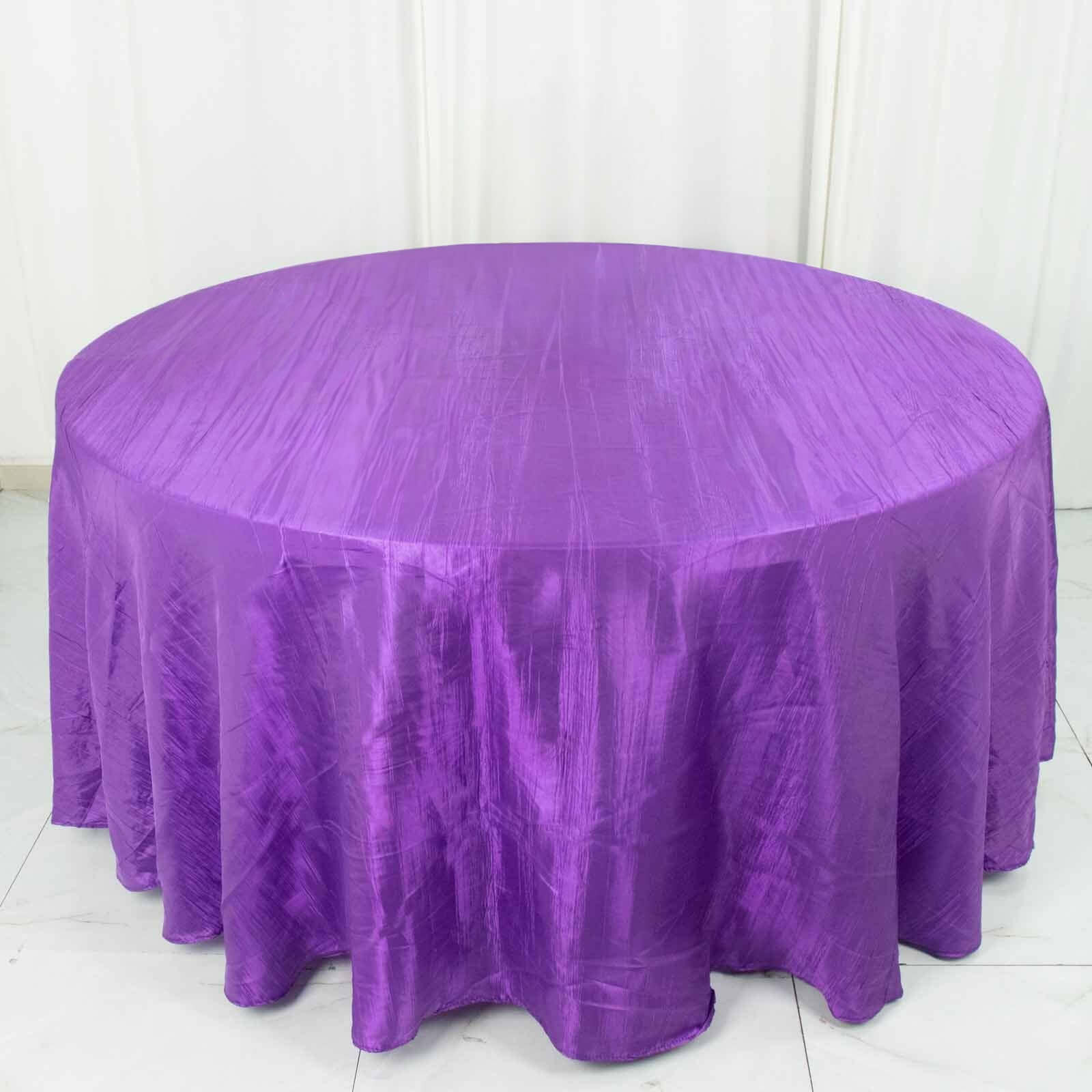 Taffeta 120" Round Tablecloth Purple - Seamless Accordion Crinkle Table Cover