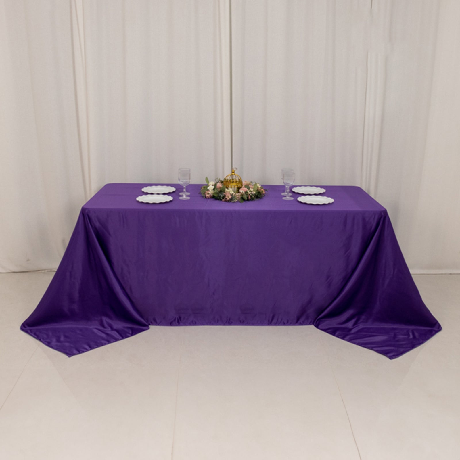 Lamour Satin 90"x132" Rectangle Tablecloth Purple - Soft & Silk-Like Seamless Table Cover