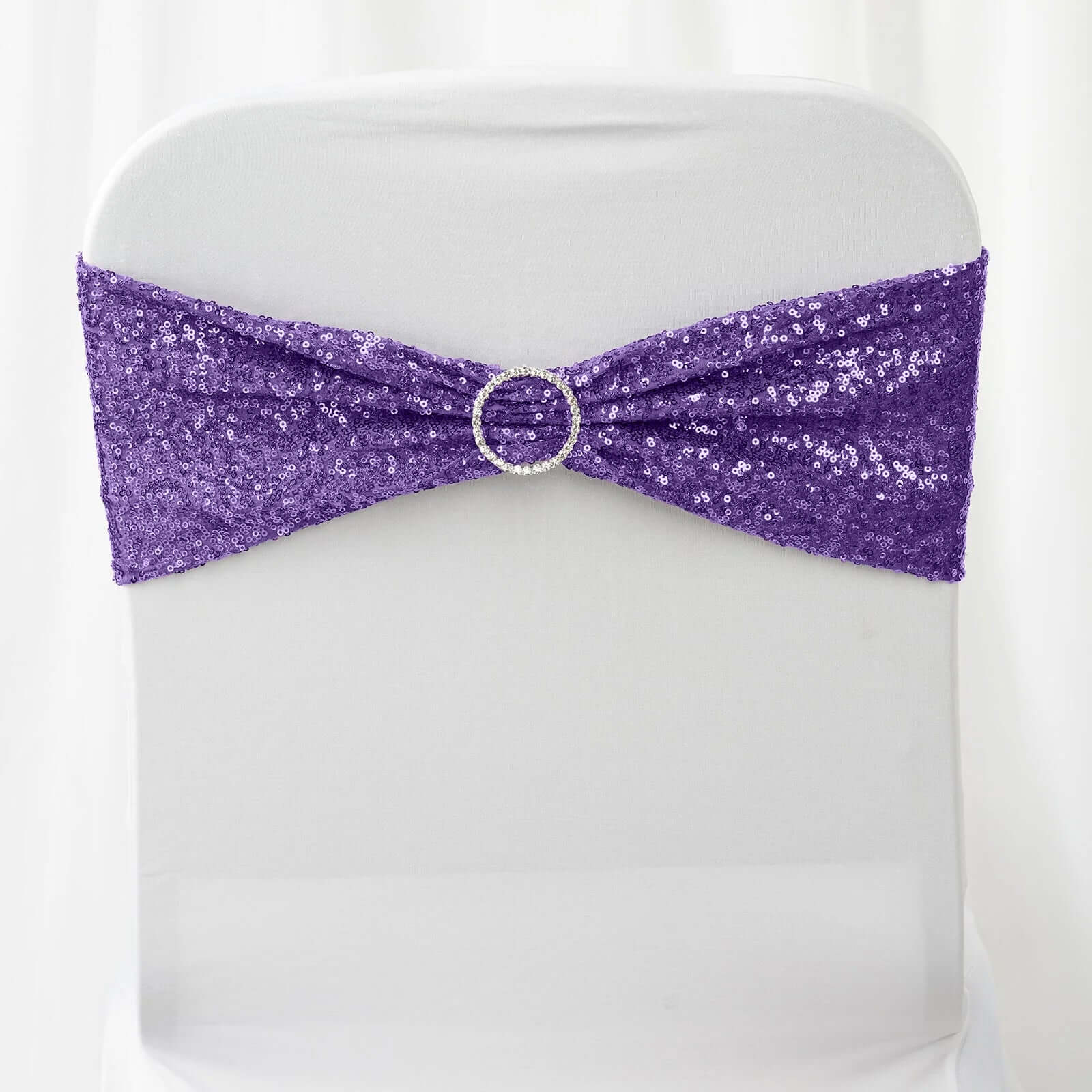 5 Pack Sequin Spandex Chair Sashes Purple - Stretch Chair Bands 6"x15"