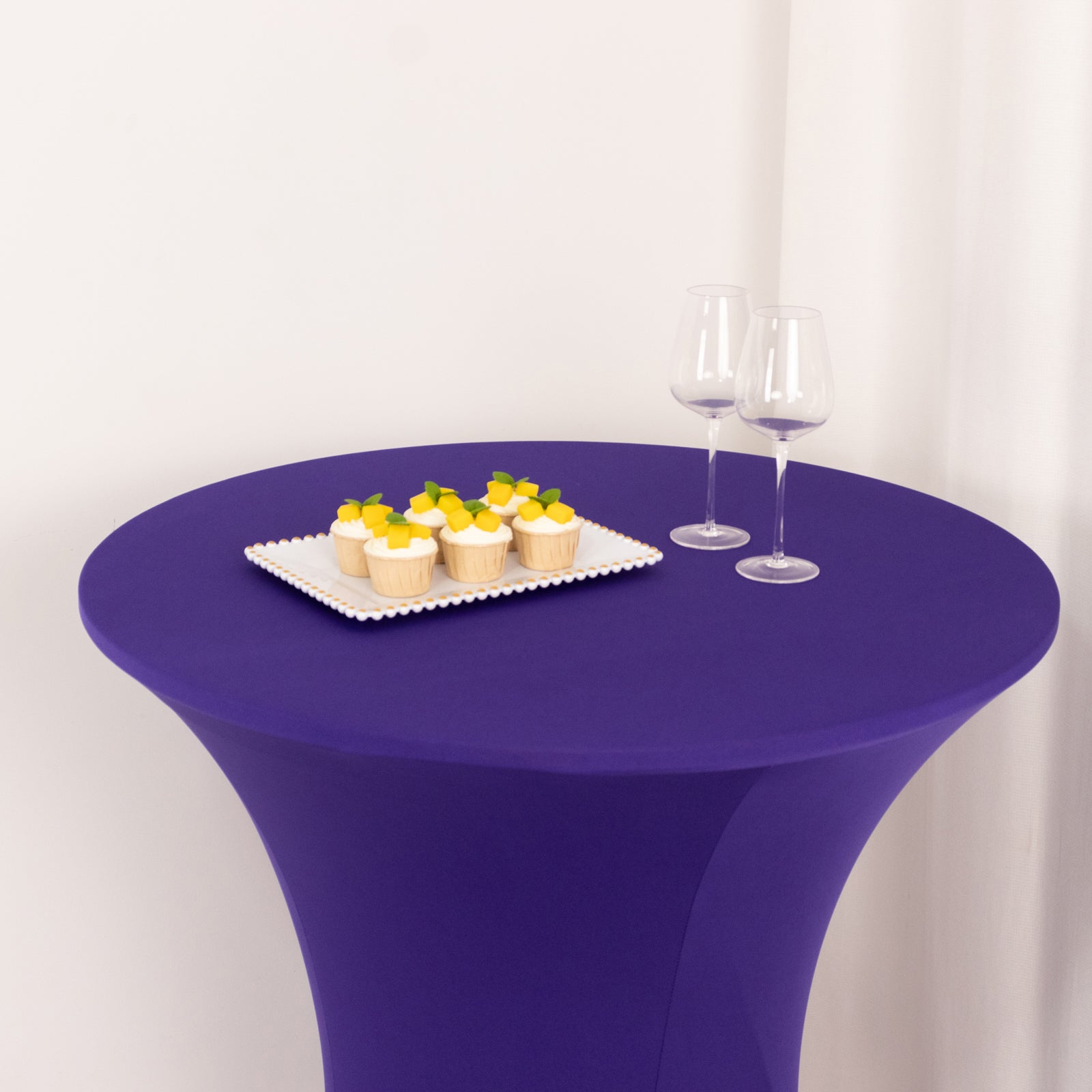 Spandex 36" Round Cocktail Table Cover Purple - Easy to Maintain Stretch Fitted Highboy Tablecloth
