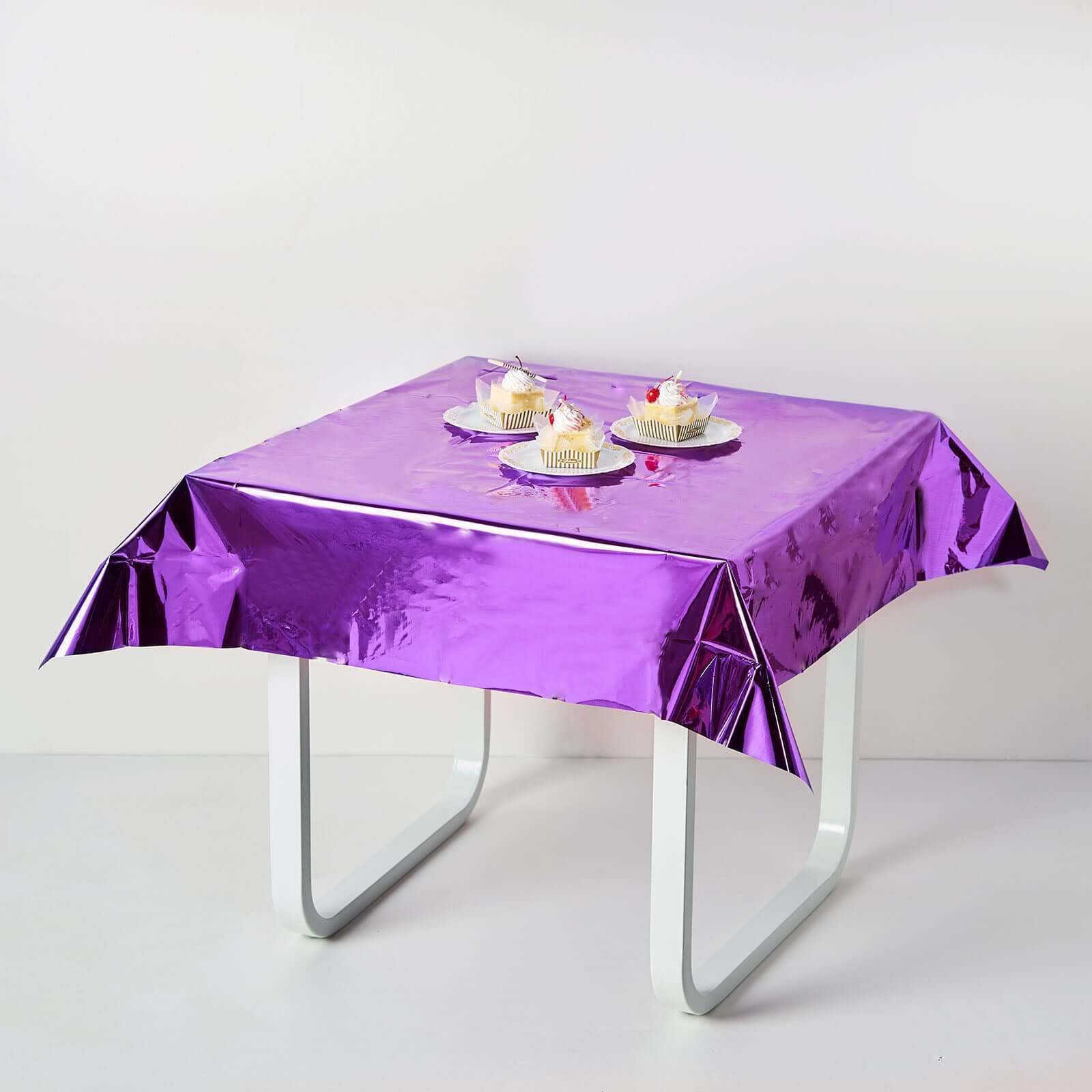 Metallic Foil Tablecloth Square Purple - Stylish Disposable Party Cover 50"x50"