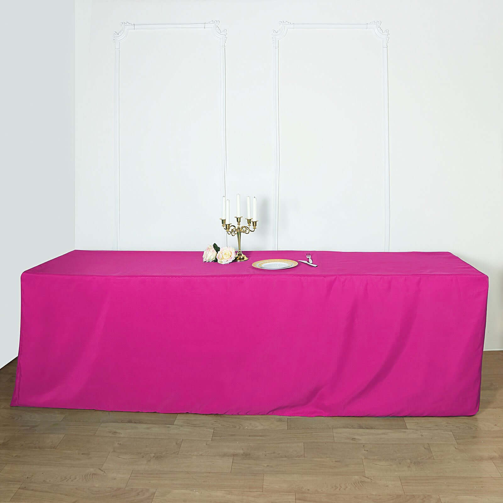 Fitted Polyester 96"x30" Rectangle Tablecloth Fuchsia - Durable and Easy to Maintain Table Cover