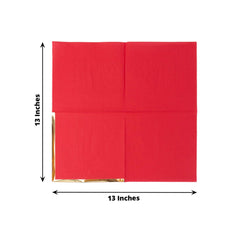 50-Pack Paper Beverage Napkins with Gold Foil Edge Red - Disposable 2 Ply Cocktail Napkins for Events 6.5"x6.5"