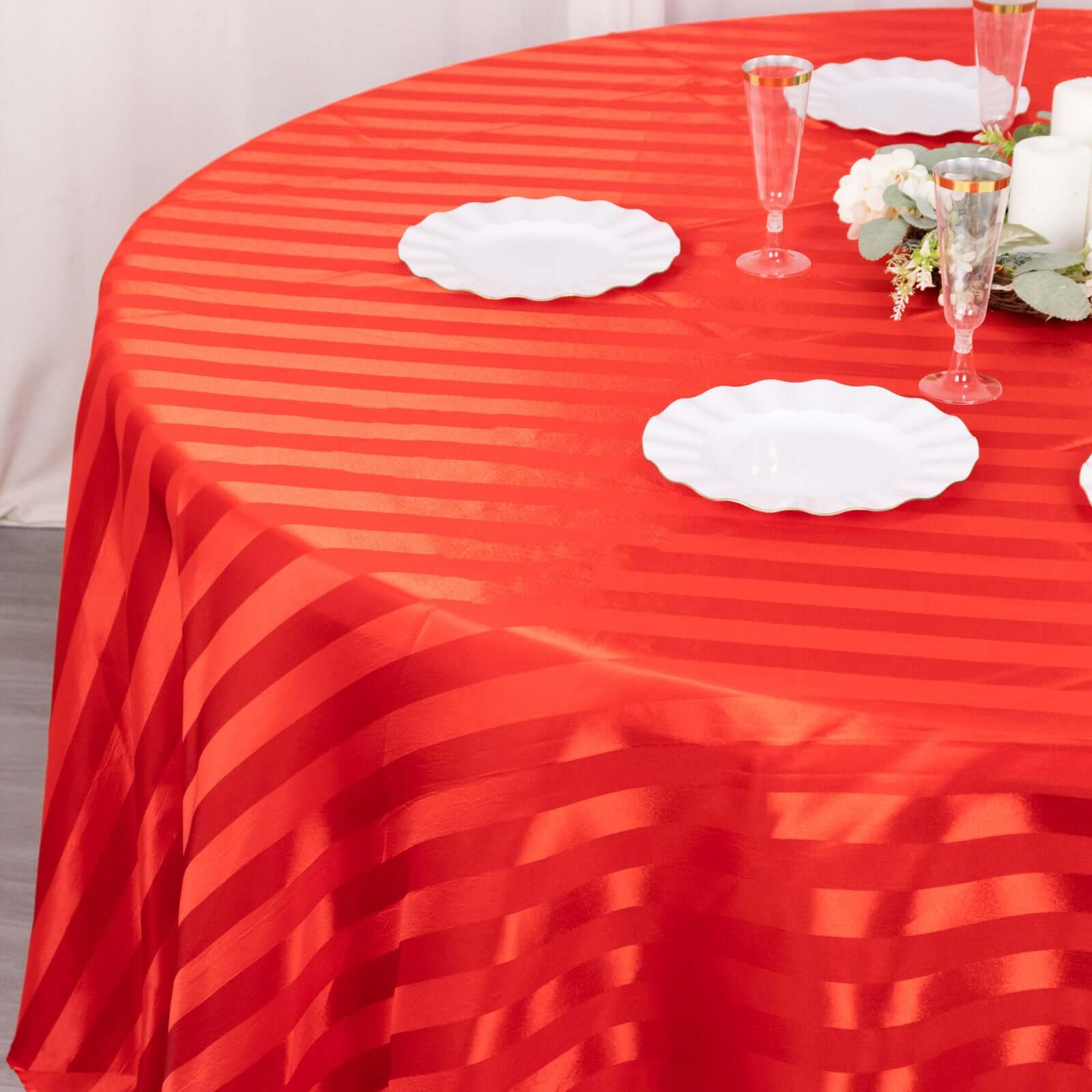 Satin Striped 120" Round Tablecloth Red - Silky Smooth Seamless Table Cover