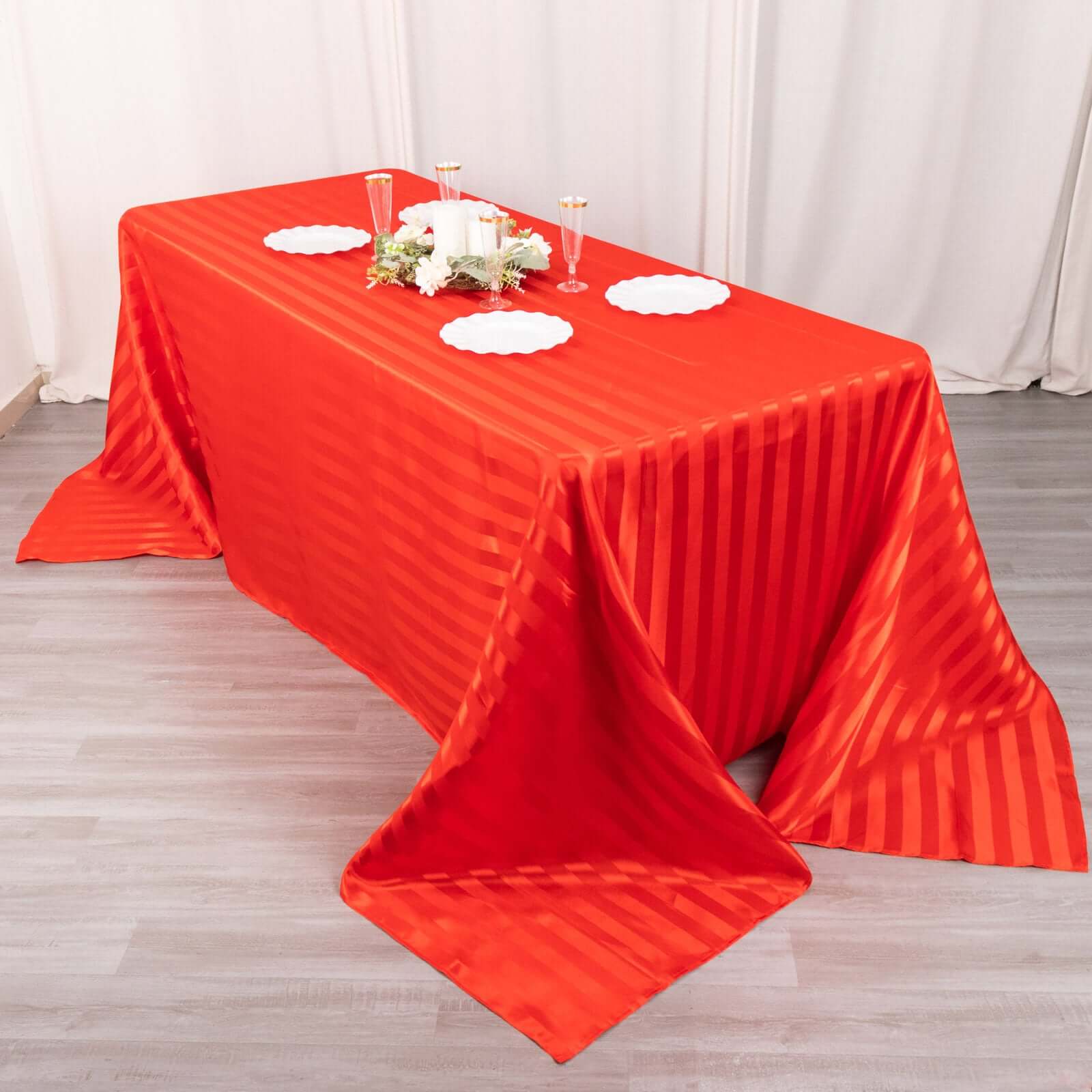 Satin Striped 90"x132" Rectangular Tablecloth Red - Seamless Silky Smooth Table Cover