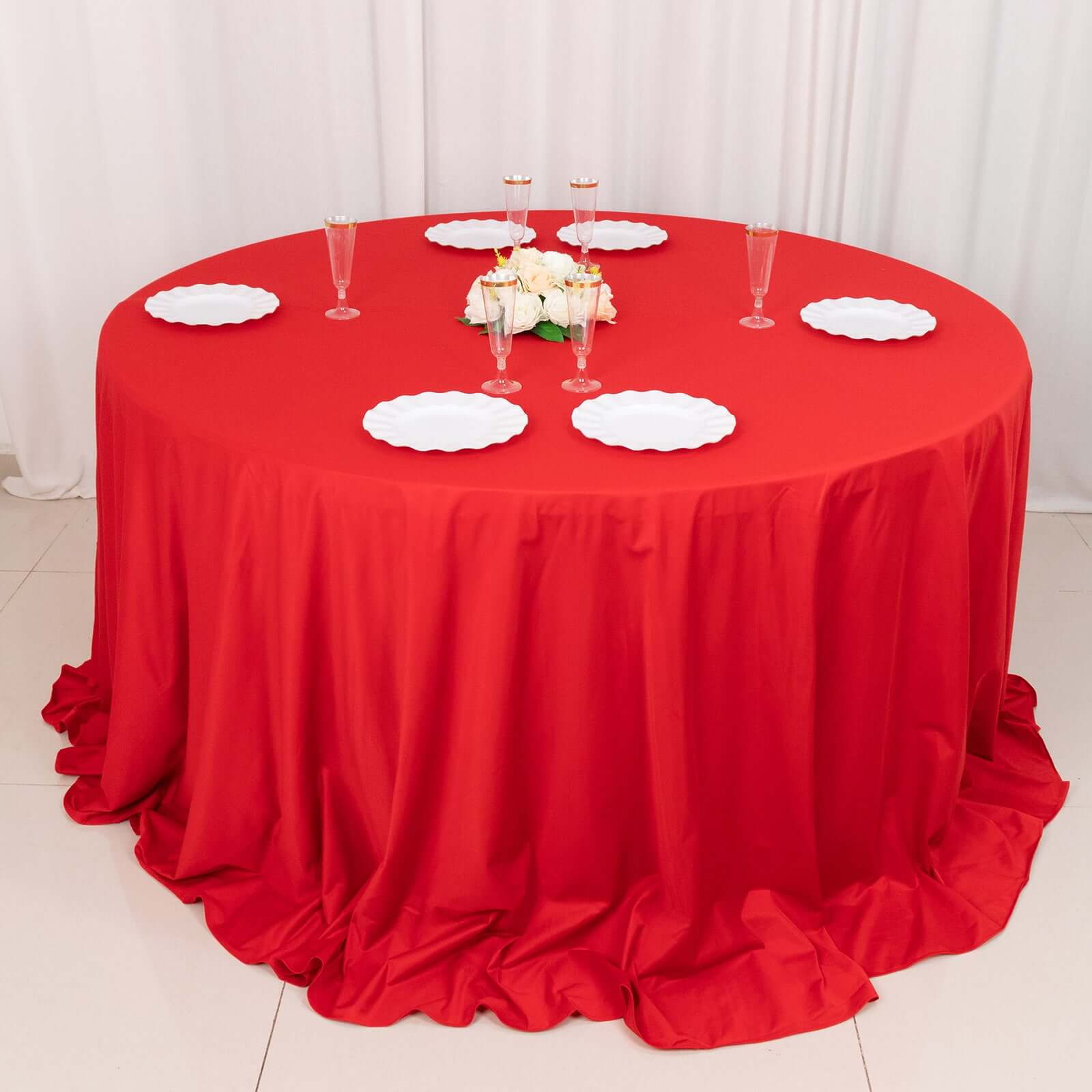 Scuba Round 132" Tablecloth Red - Wrinkle Free & Stain Resistant Seamless Table Cover