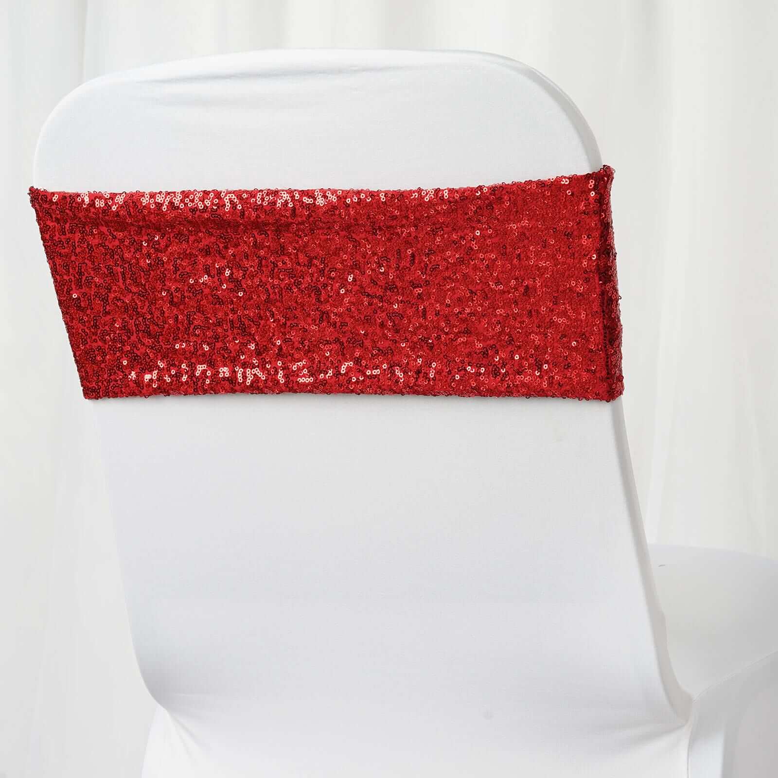 5 Pack Sequin Spandex Chair Sashes Red - Stretch Chair Bands 6"x15"