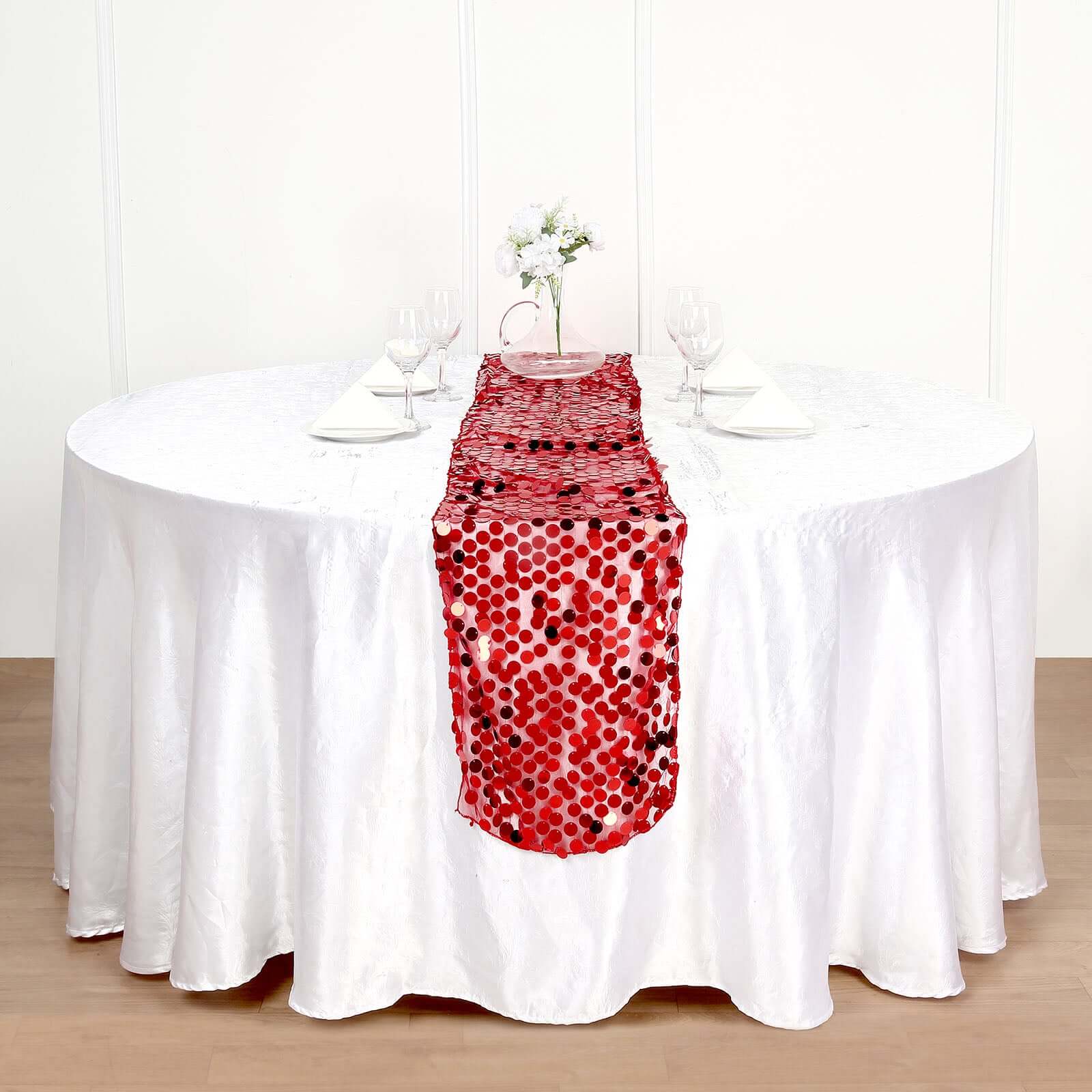 Big Payette Sequin 13"x108" Table Runner Red - Dazzling Design