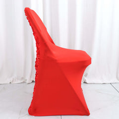 Spandex Chair Cover Red for Folding Chairs - Durable Stretch Fitted Slipcover with Satin Rosette Design