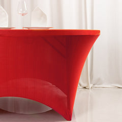 Stretch Spandex 5ft Round Tablecloth Red - Durable Form-Fitting Table Cover