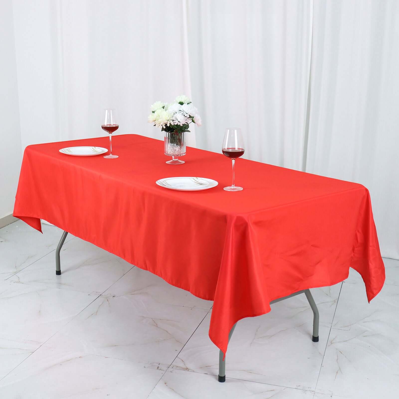 Polyester 54"x96" Rectangle Tablecloth Red - Wrinkle-Resistant & Easy-to-Care Table Cover