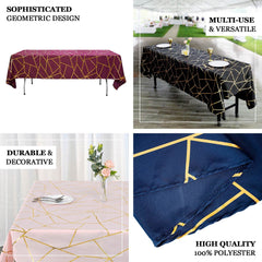Polyester 60"x102" Rectangle Tablecloth Red with Gold Foil Geometric Pattern - Wrinkle-Resistant & Durable Table Cover