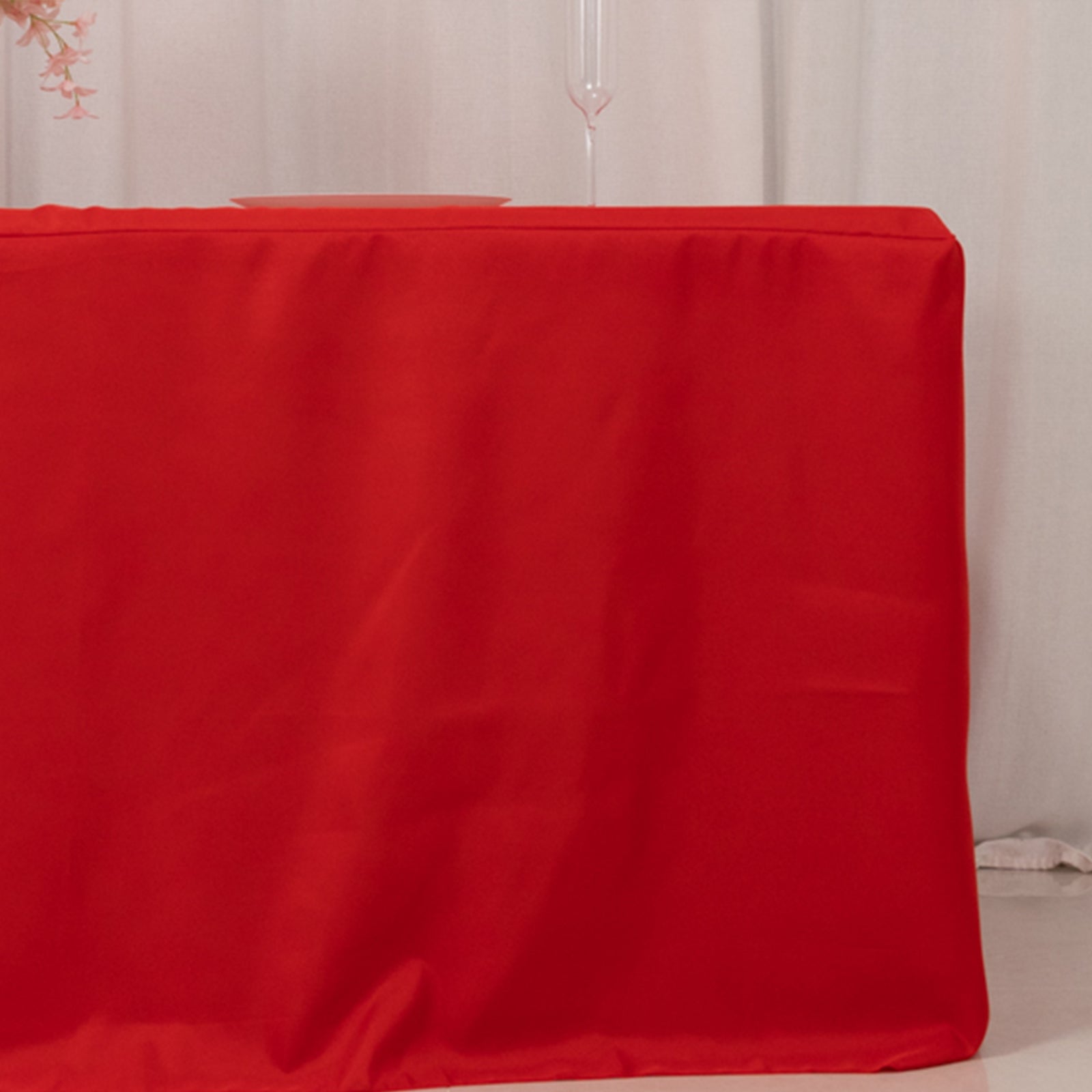 Fitted Polyester 72"x30" Rectangle Tablecloth Red with Open Back Design - Easy to Maintain and Wrinkle-Resistant Table Cover