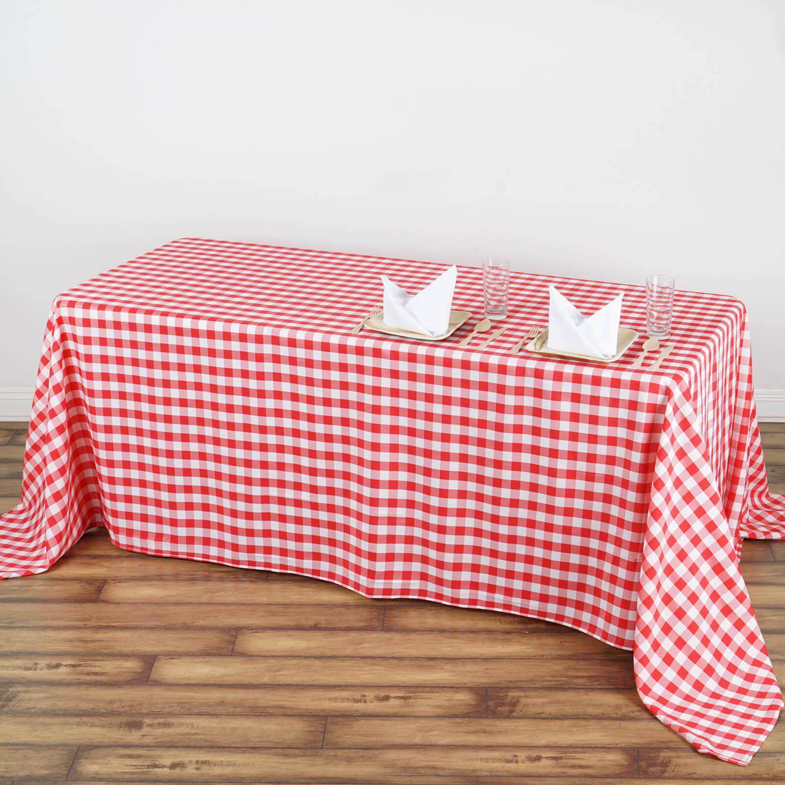 Polyester 90"x132" Rectangle Tablecloth White/Red - Seamless Checkered Buffalo Plaid Table Cover