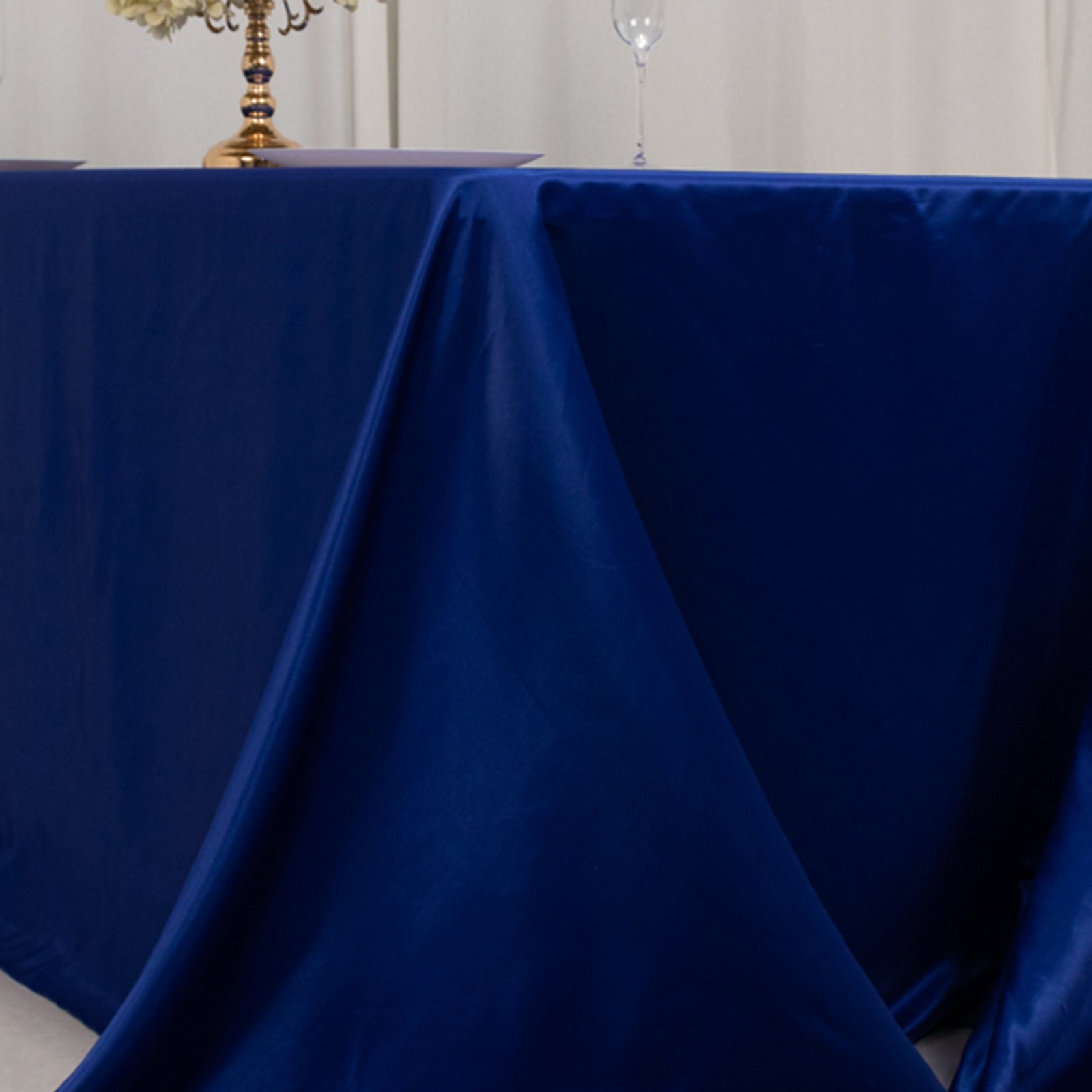 Lamour Satin 90"x132" Rectangle Tablecloth Royal Blue - Soft & Silk-Like Seamless Table Cover