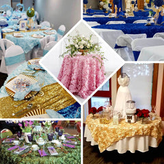 Satin 72"x72" Table Overlay Square Tablecloth Royal Blue - 3D Rosette Table Cover