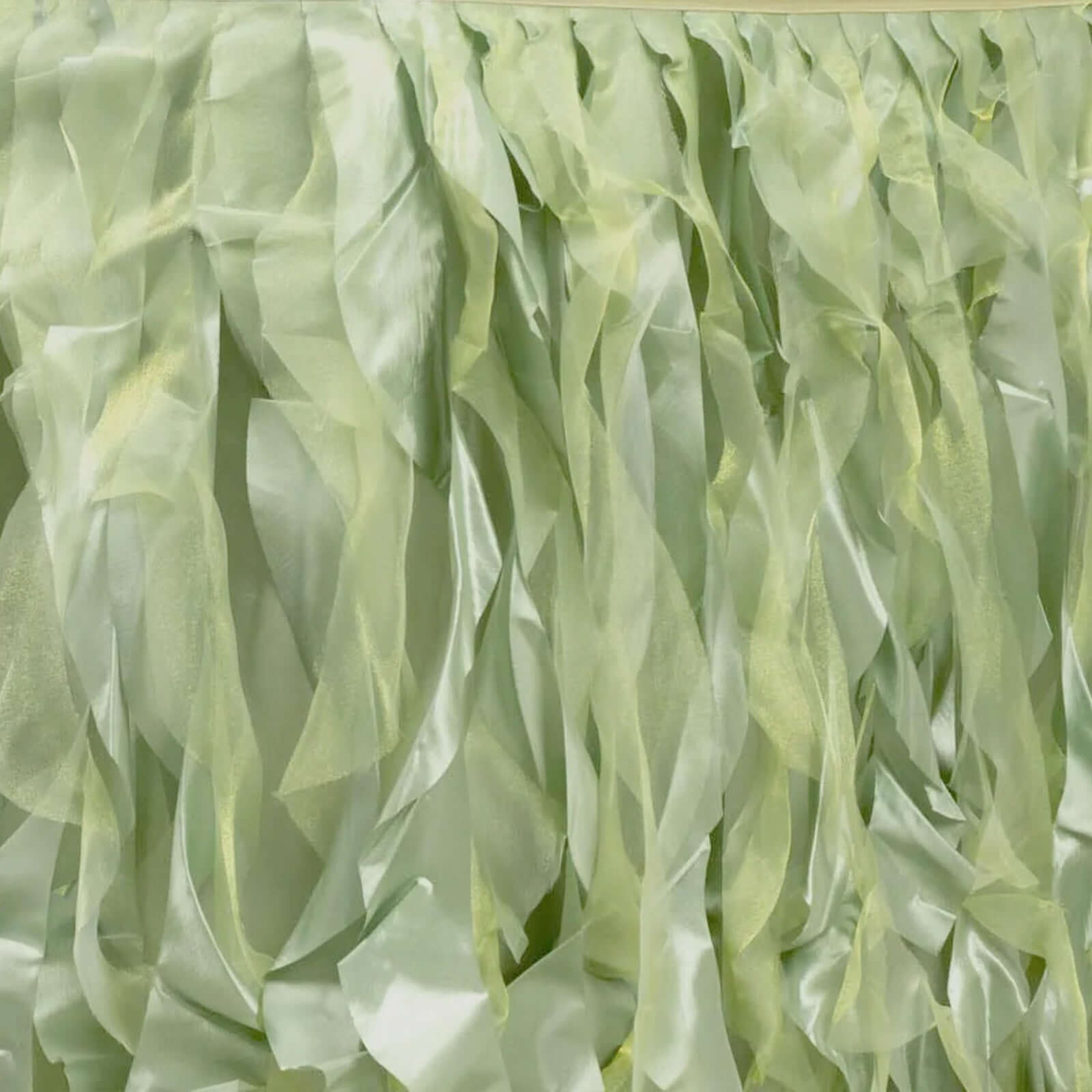 Taffeta 14ft Table Skirt Sage Green - Cascading Curly Willow Style Table Cover