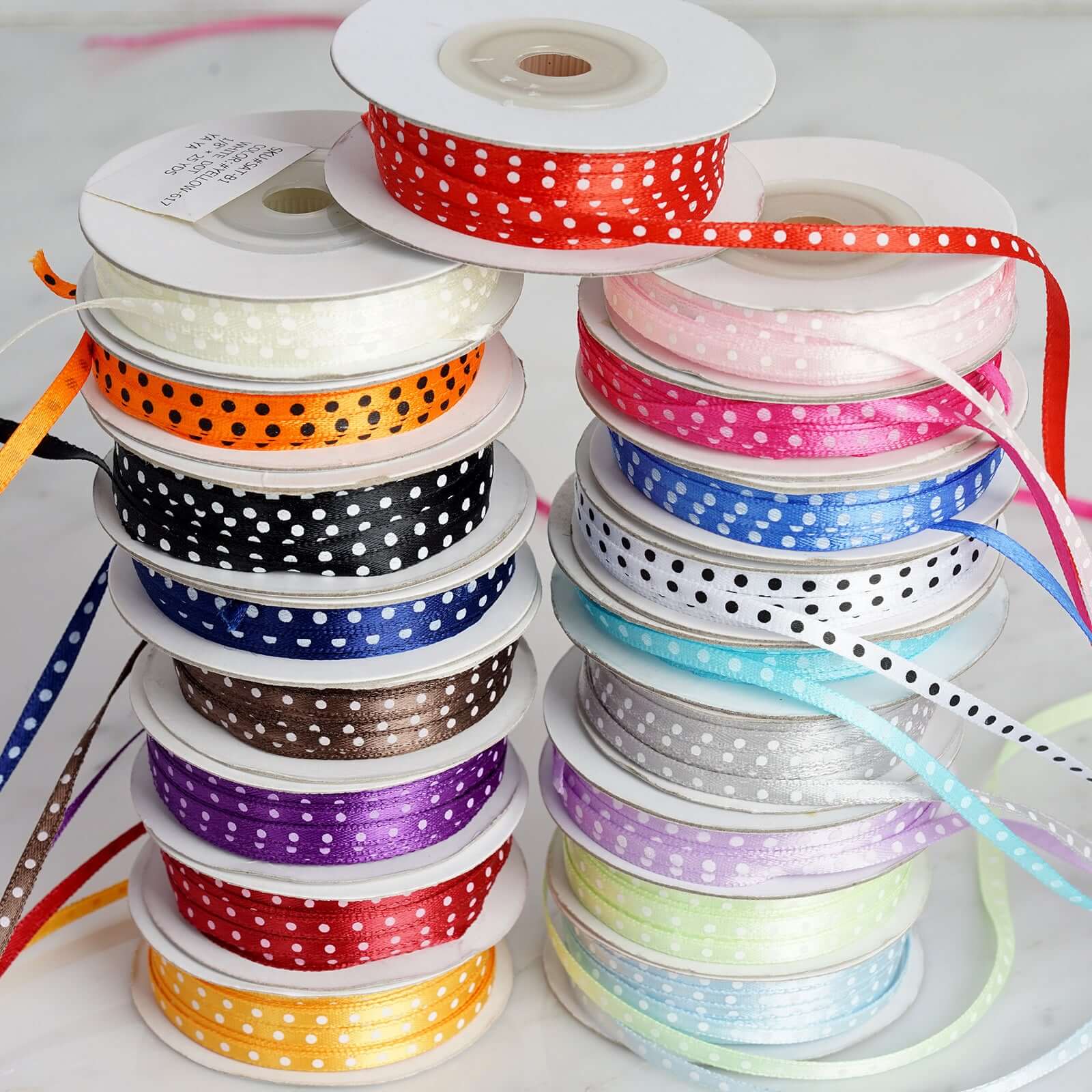 25 Yards 1/8" Light Blue Satin Polka Dot Ribbon - Clearance SALE