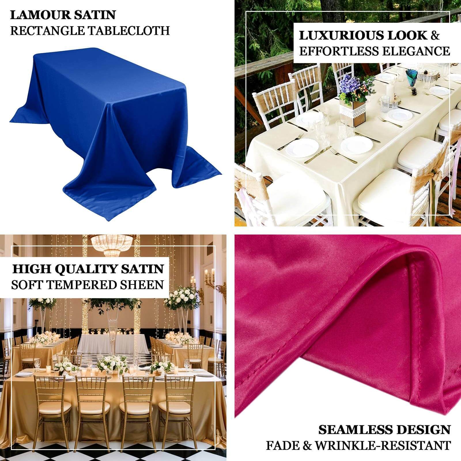 Lamour Satin 90"x132" Rectangle Tablecloth Fuchsia - Soft & Silk-Like Seamless Table Cover