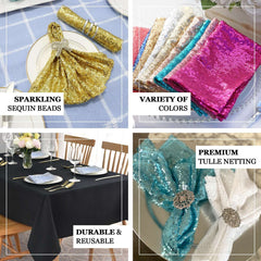 Sequin 20"x20" Napkin Gold - Shimmering Decorative Dinner Napkin for Weddings & Events