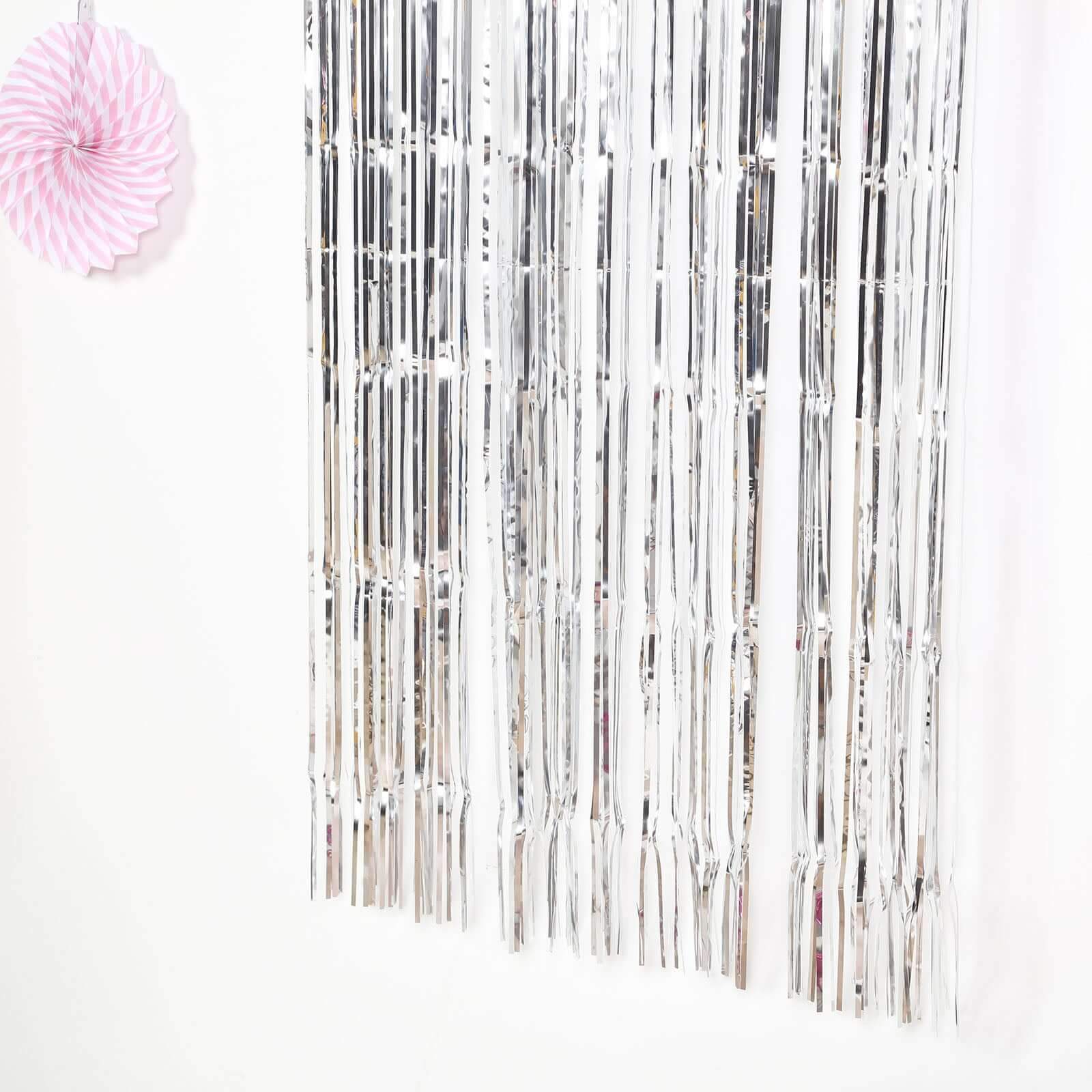 8ft Silver Metallic Tinsel Foil Fringe Doorway Curtain Party Backdrop