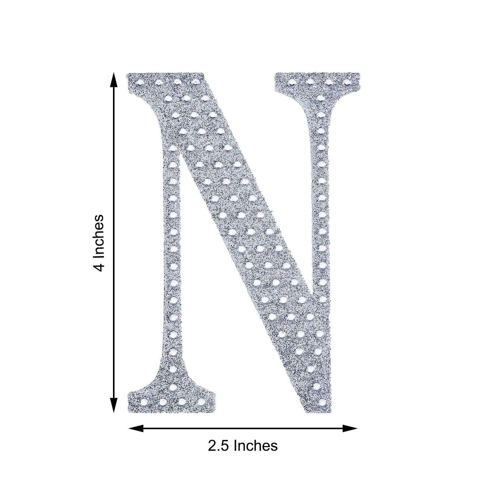 Decorative Rhinestone Alphabet "N" Letter Stickers, Glitter Adhesive Craft Letters Silver DIY Sparkle Embellishments 4"