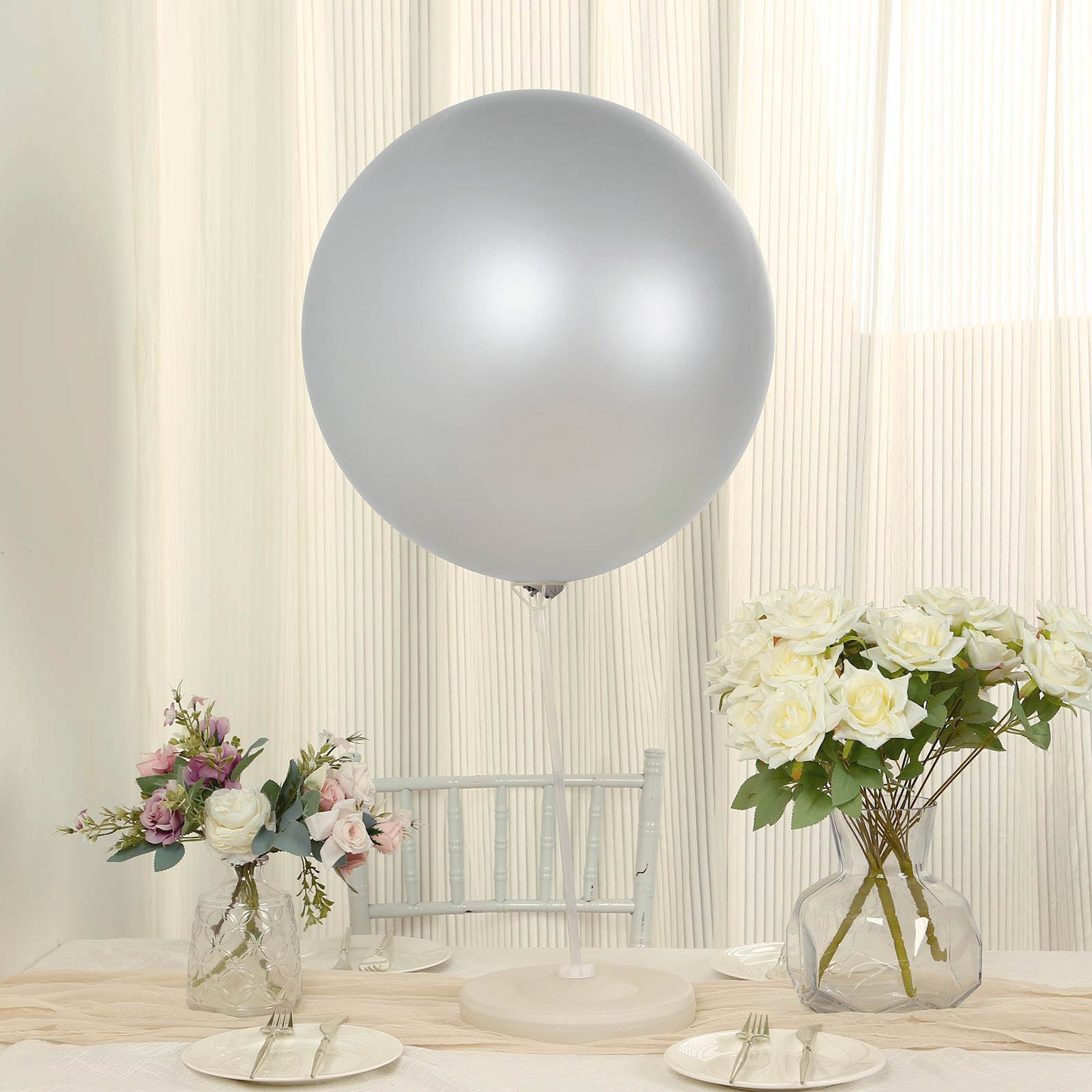 5 Pack Large Silver Biodegradable Balloons, 36" Thickened Extra Strong Eco-friendly Latex Helium Party Balloons