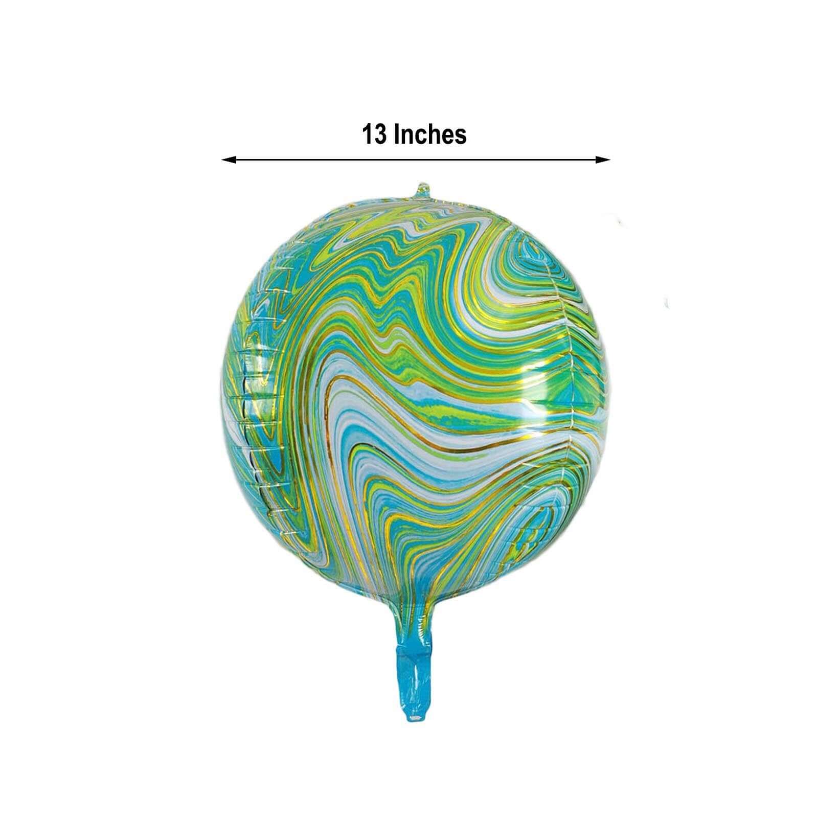 3 Pack 13" Green Gold Marble Orbz Foil Balloons, 4D Sphere Mylar Balloons