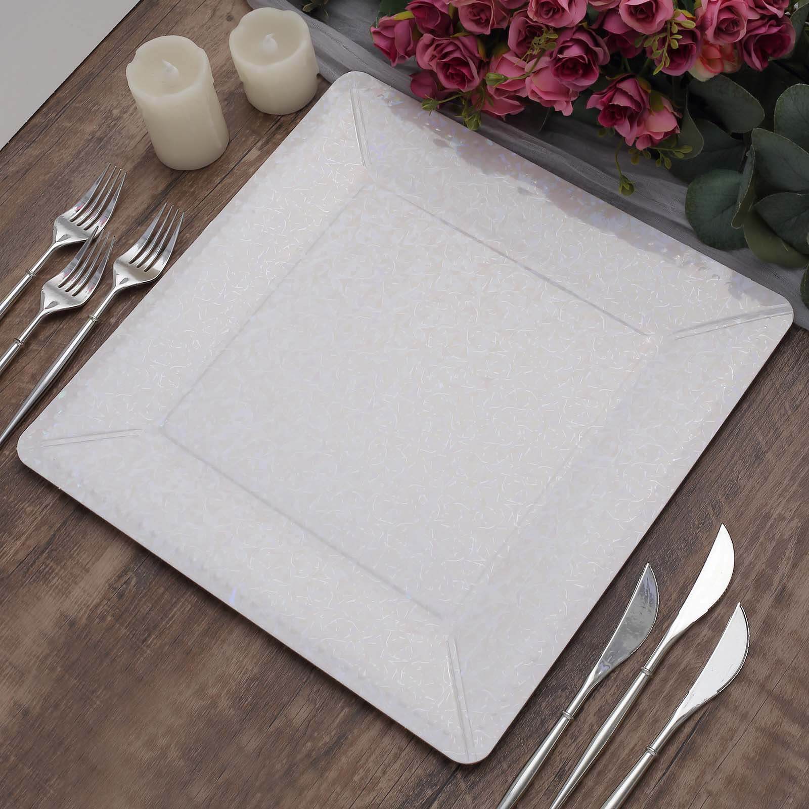 10-Pack Disposable Square Charger Plates in Iridescent with Leather Like Texture - 1100GSM Durable Paper Chargers 13"