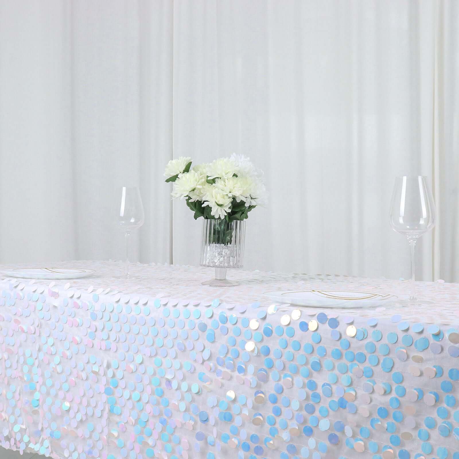 Sequin 60"x102" Rectangle Tablecloth Iridescent Blue - Big Payette Design for Modern Gatherings
