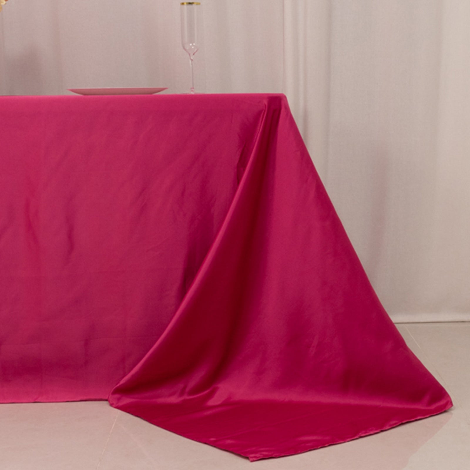 Lamour Satin 90"x132" Rectangle Tablecloth Fuchsia - Soft & Silk-Like Seamless Table Cover
