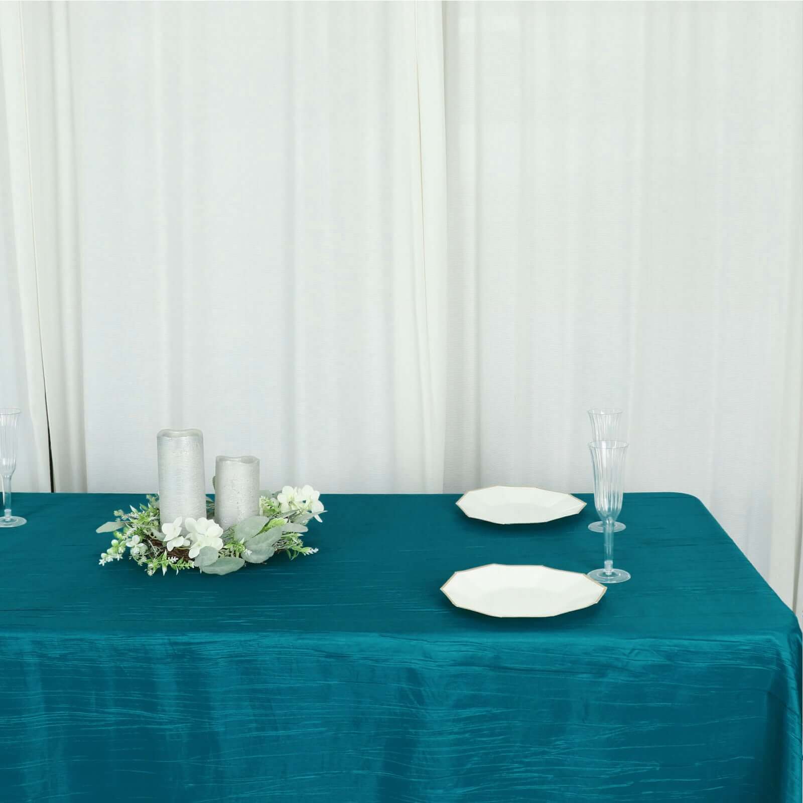 Taffeta 90"x132" Rectangle Tablecloth Teal - Seamless Accordion Crinkle Table Cover